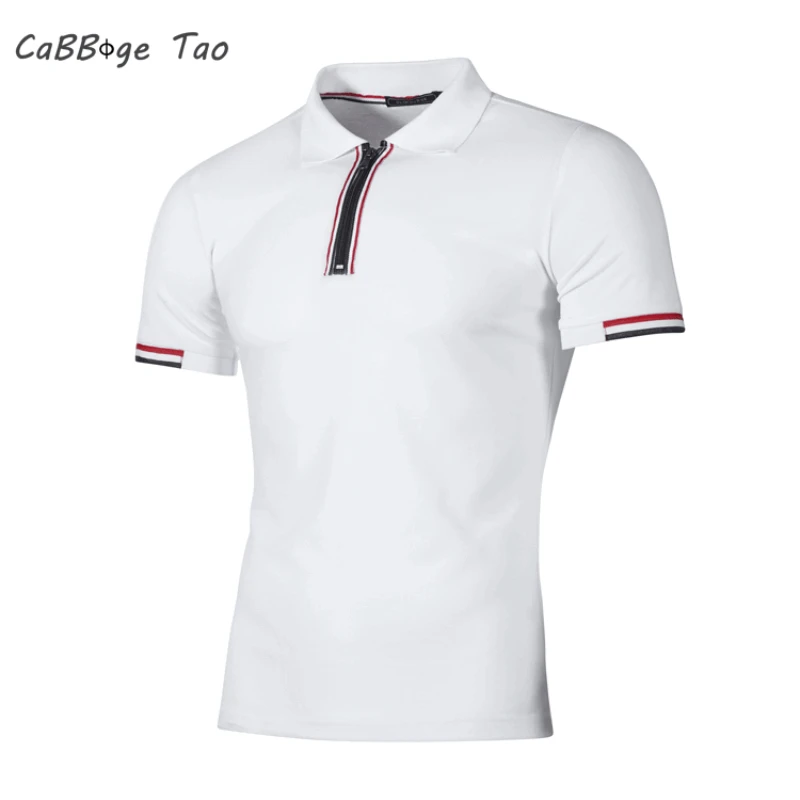 Summer New Men's Patchwork Color Contrast T-shirt, Men's Youth Casual Slim Fit Half Zippered Breathable Short Sleeved POLO Shirt