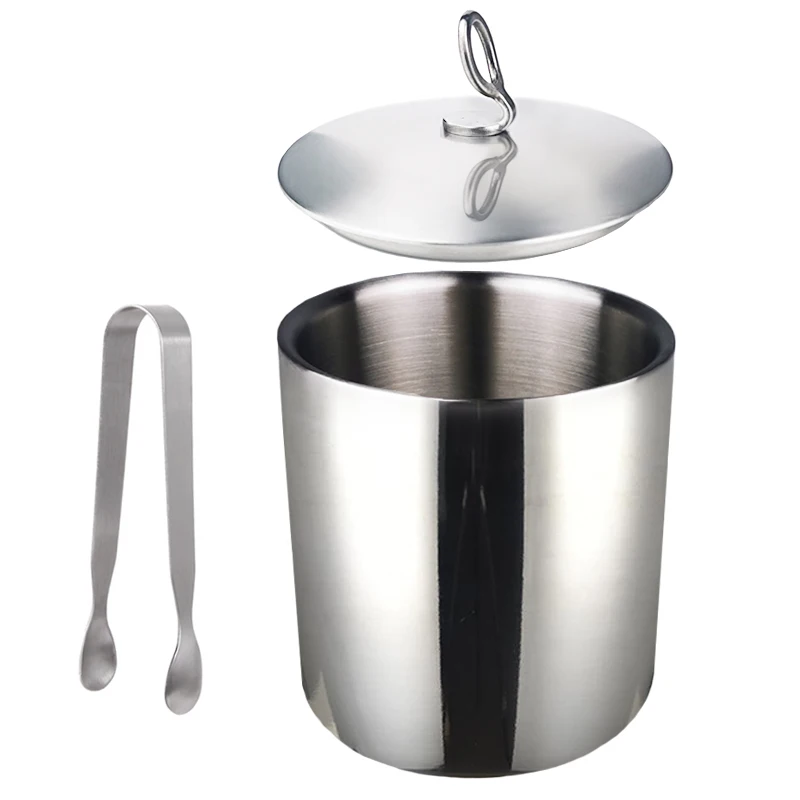 Glossy high-grade double-layer cold insulation thickened 304 stainless steel ice bucket bar KTV household stall ice bucket beer