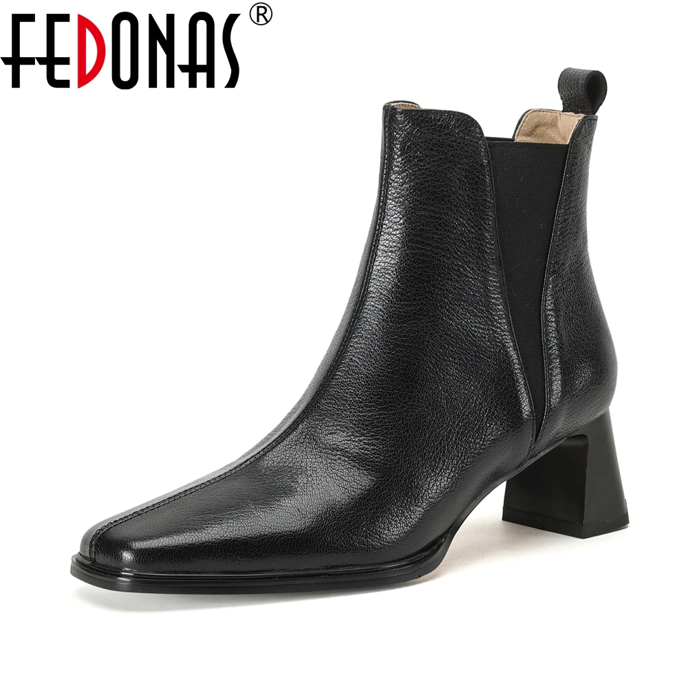 

FEDONAS New Autumn Winter Woman Boots Genuine Leather Ladies High Heeled Ankle Boots Warm Basic Boots Office Pumps Shoes