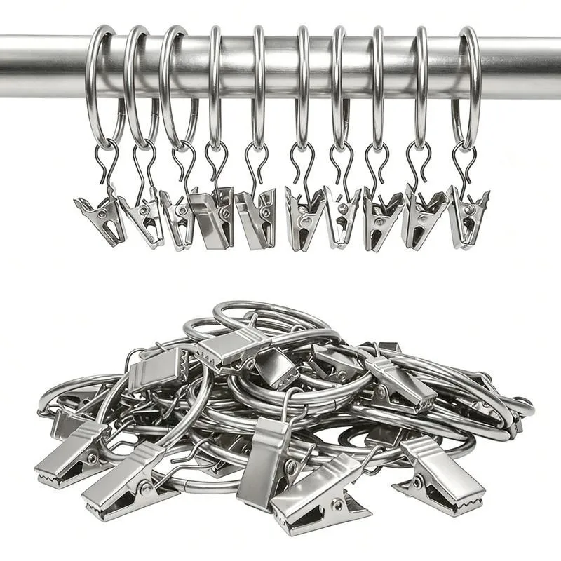 Easy Slide On Rod 25mm Metal Curtain Hanger Rings 64 pcs, perfect for Bathroom Shower Panels, Rust Resistant Finish view 3
