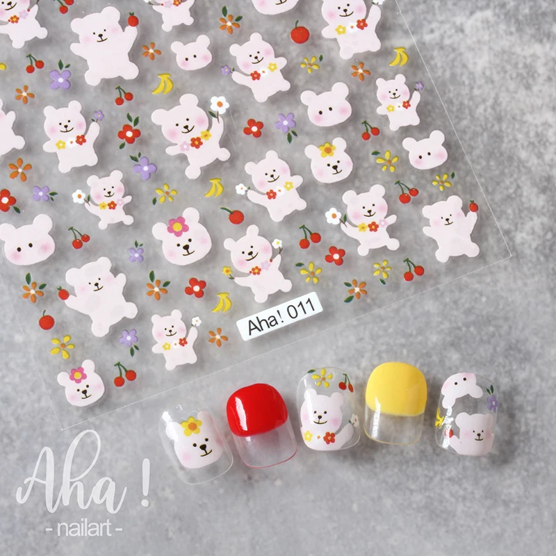 1Pcs 3D Cartoon Bär/Kaninchen Nail art Aufkleber Kawaii Tier/Hunde/Blumen Selbst-Kleber Aufkleber Koreanische maniküre Dekorationen Slider