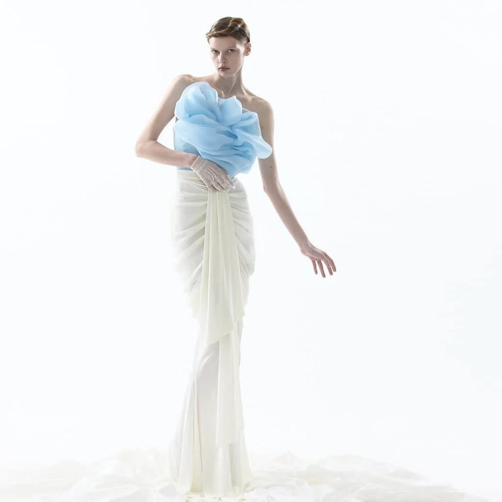 Elegância 2 peças vestido formal saia superior sem alças drapeado vestidos de festa longos plissado em camadas vestidos de baile feitos sob encomenda