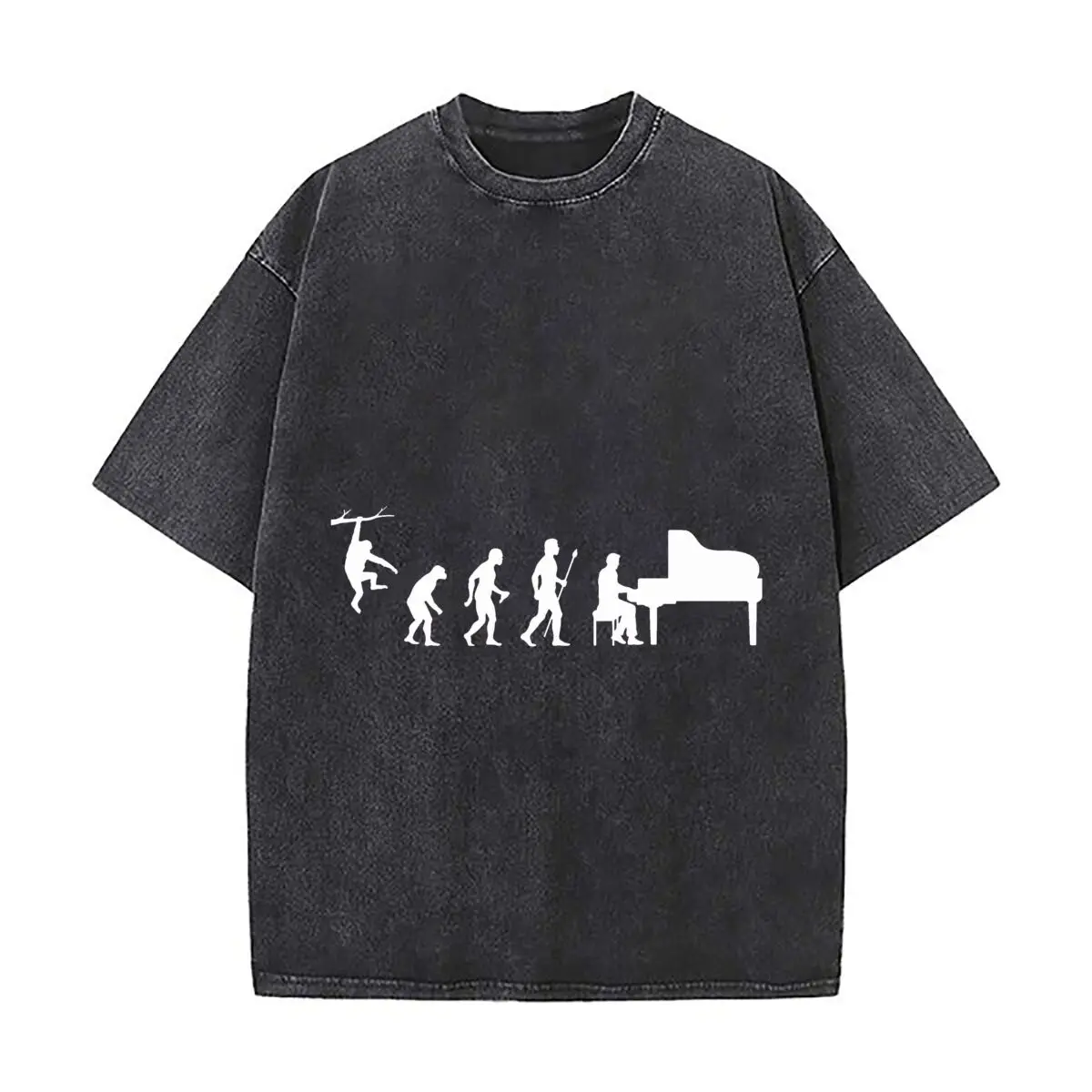 Funny Evolution Pianist Piano Instrument Graphic Distressed Vintage Oversized Streetwear Tops for Coffee Dates