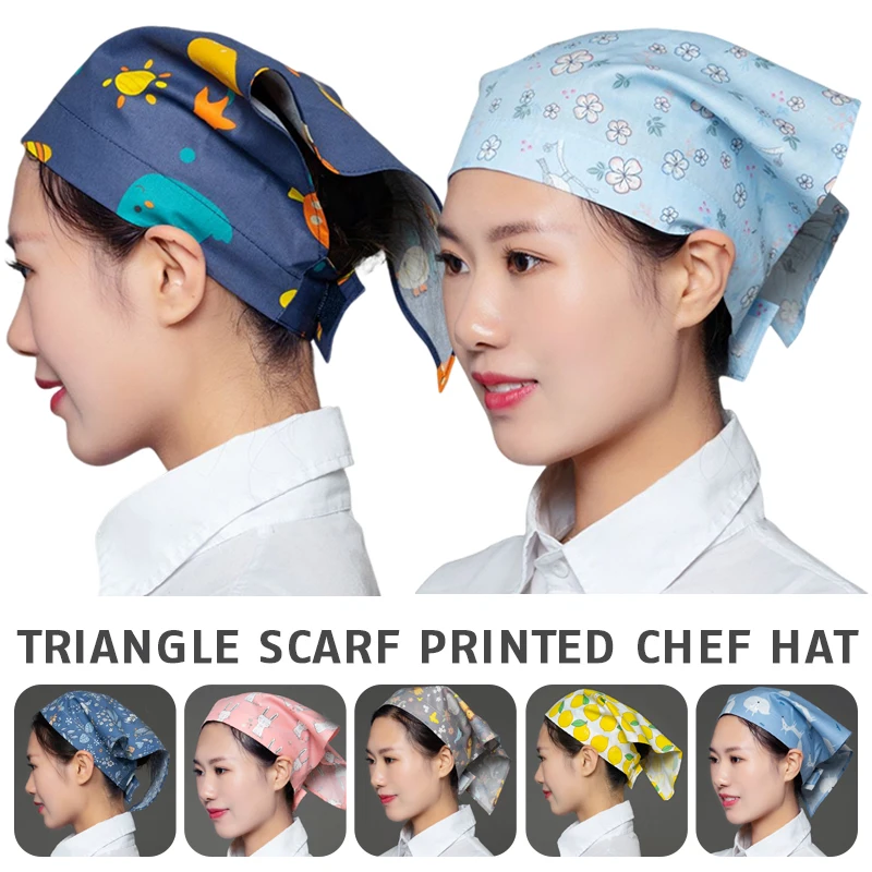 Chef Triangle Towel Printed Work Cap Hat Japanese Cuisine Restaurant Waiter Headscarf Ladies Home Kitchen Oil-proof Cap General