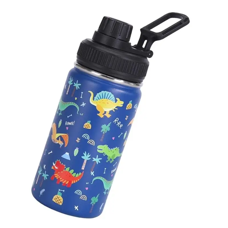 E8BD Stainless Steel Tumblers Cartoon Handle Insulated Cup Includes Straw