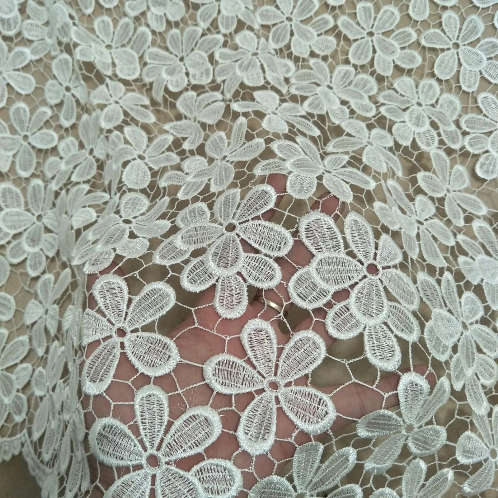 Flower Wedding Dress Fabric, Lace Accessories with Sequins, Ivory and White, Discount at the End of 2024