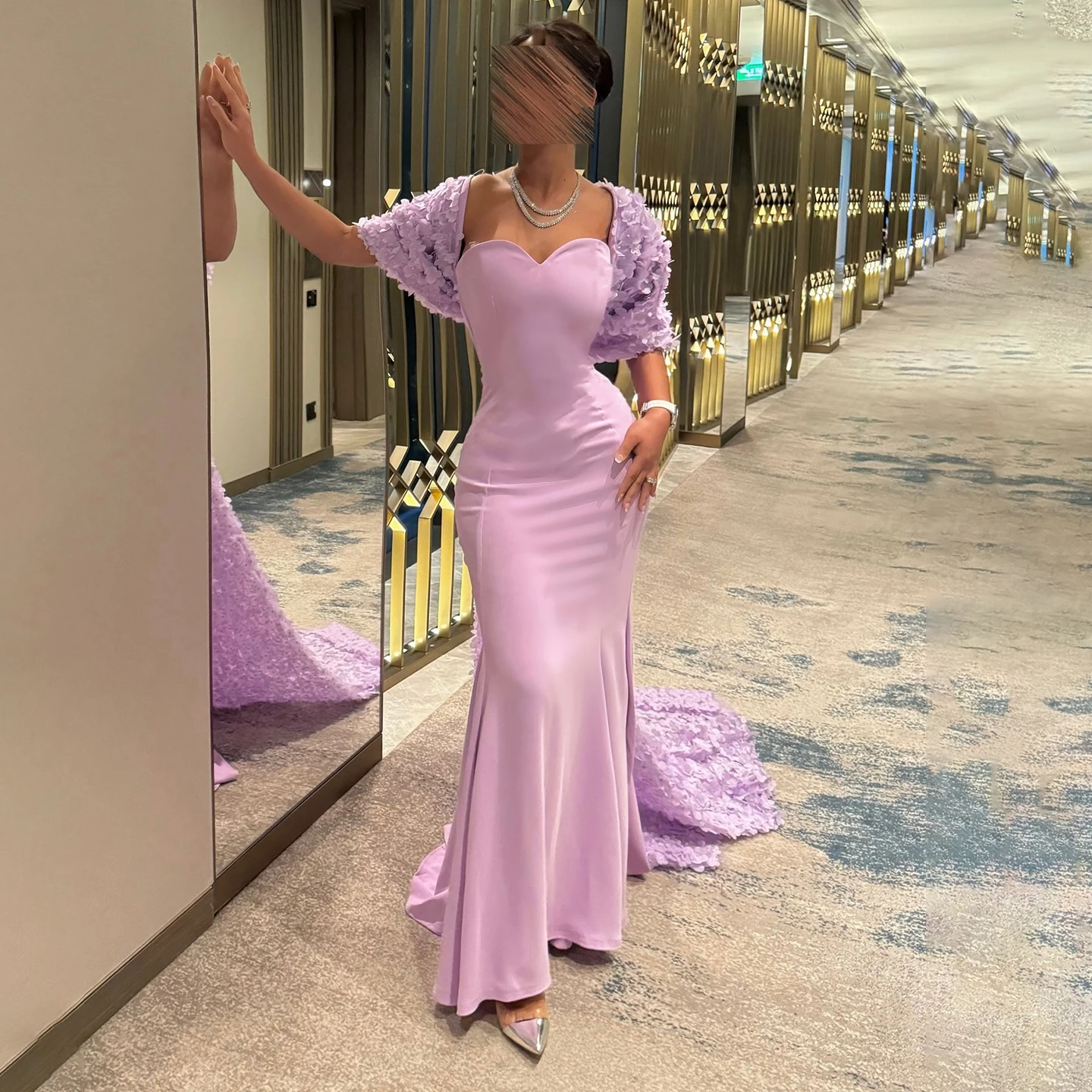 

Sharon Said Lilac Sweetheart Mermaid Evening Dress with Bow puffy sleeve for Women Wedding Party Gown SF043 Customized