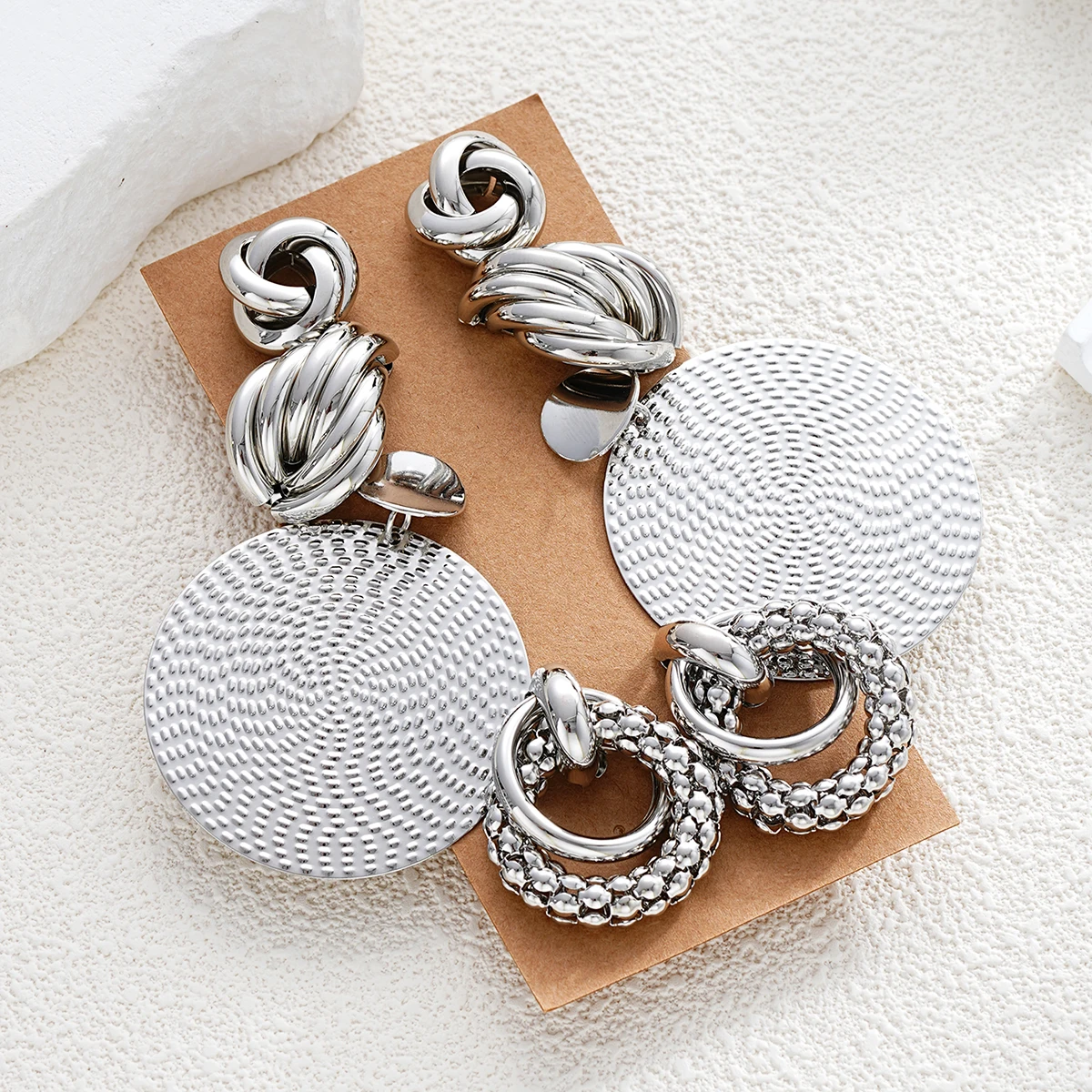 New Retro Gold Color Earrings Set for Women Vintage 4 Pcs/Set Boho Big Circle Twist Stud Earrings Fashion Jewelry Gifts 2024