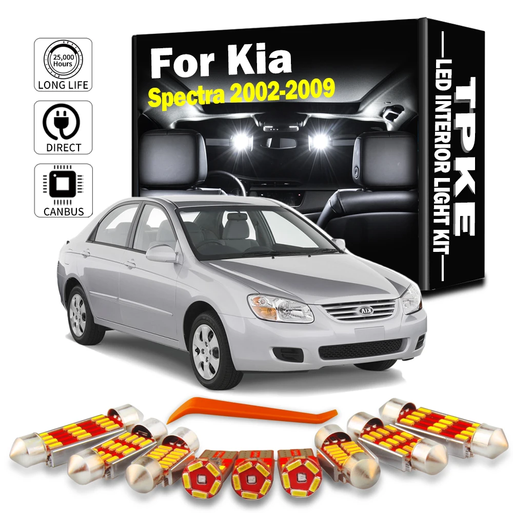10Pcs For Kia Spectra 2002 2003 2004 2005 2006 2007 2008 2009 LED Bulbs Interior Dome Map Door Plate Light Kit Car Accessories