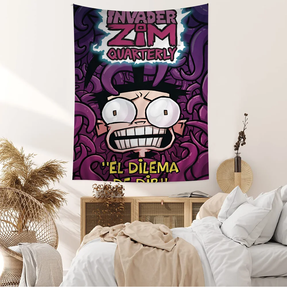 I-Invader Z-Zim Cartoon Printed Large Wall Tapestry Indian Buddha Wall Decoration Witchcraft Bohemian Hippie Decor Blanket