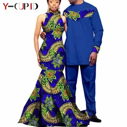 Ropa africana para parejas, vestido largo a juego para hombres y mujeres, trajes Ankara, conjuntos de Top y pantalones, estilo africano para parejas, Y22C003