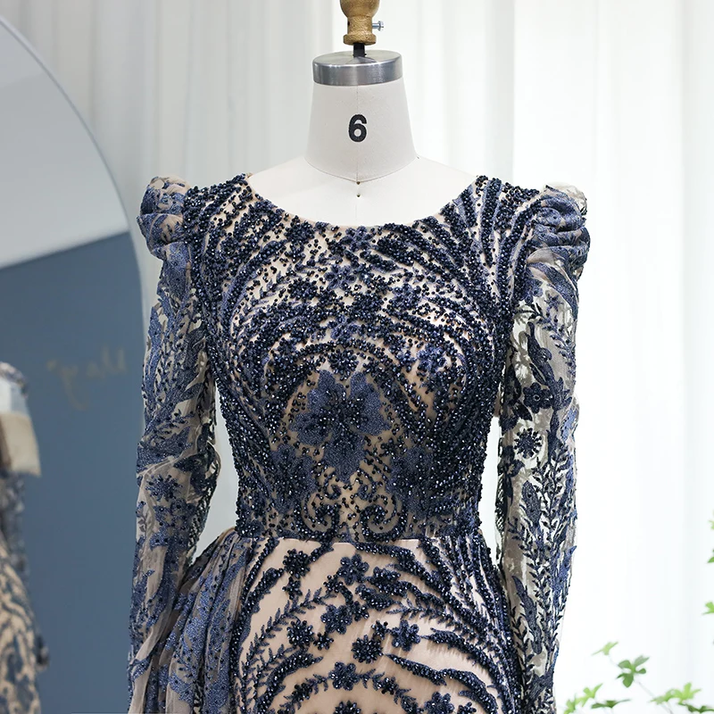 Sharon Said Dubai Schwer Kristallverziertes Übergrößen-Meerjungfrauenkleid in Braun mit Überrock für Damen, Formelles Abendkleid SS127 Maßanfertigung – Detail 18