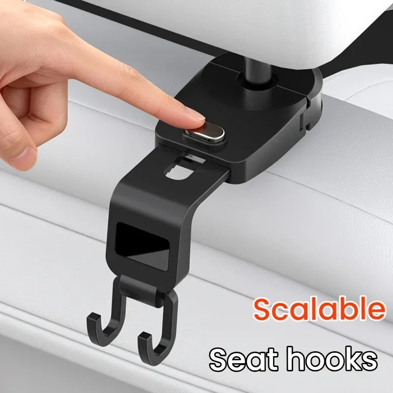 Luxury Car Headrest Hooks Lockable Double Hook Car Seat Back Organizer Telescopic Auto Headrest Hanger for Handbags Grocery Bags