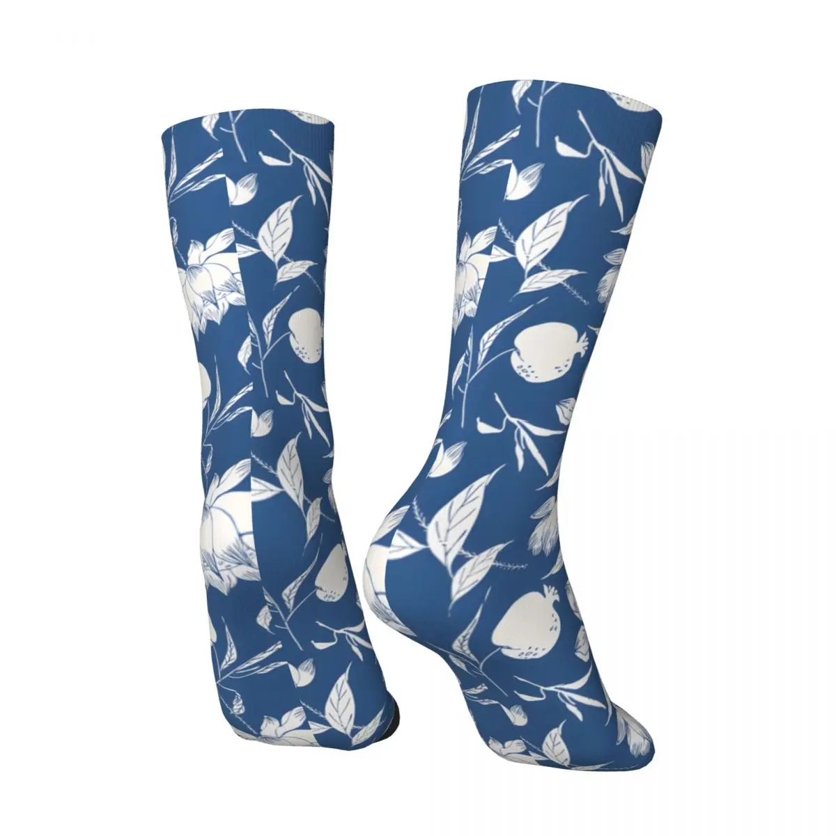 Vintage Asian Lotus Flowers And Pomegranates - Blue And White Men's compression Socks Unisex Street Style Seamless Crew Sock