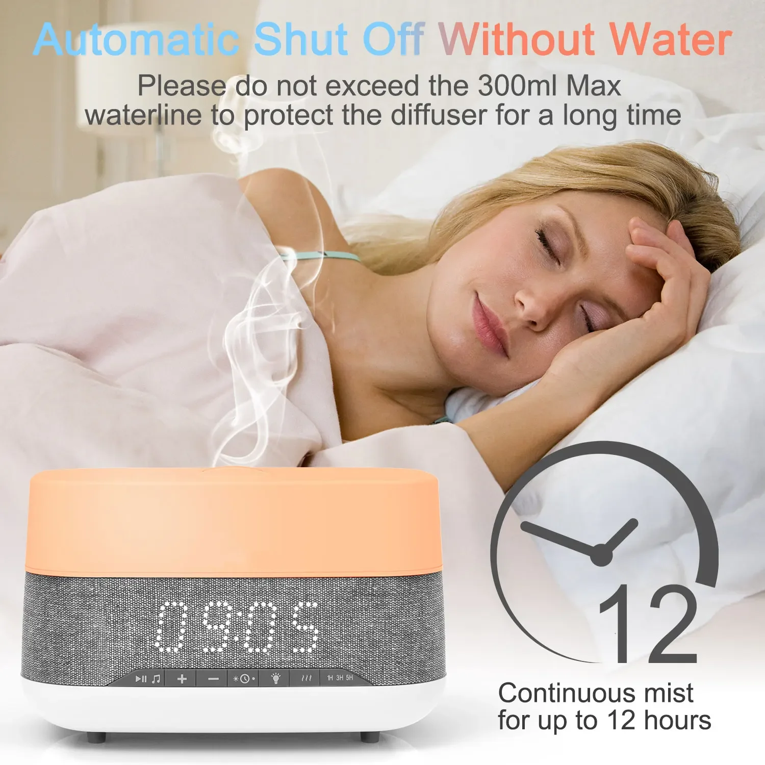 

Многофункциональные светодиодные часы, 300 мл, увлажнитель, диффузор аромата, оснащенный Bluetooth-динамиком, 7 цветов, защита от отключения