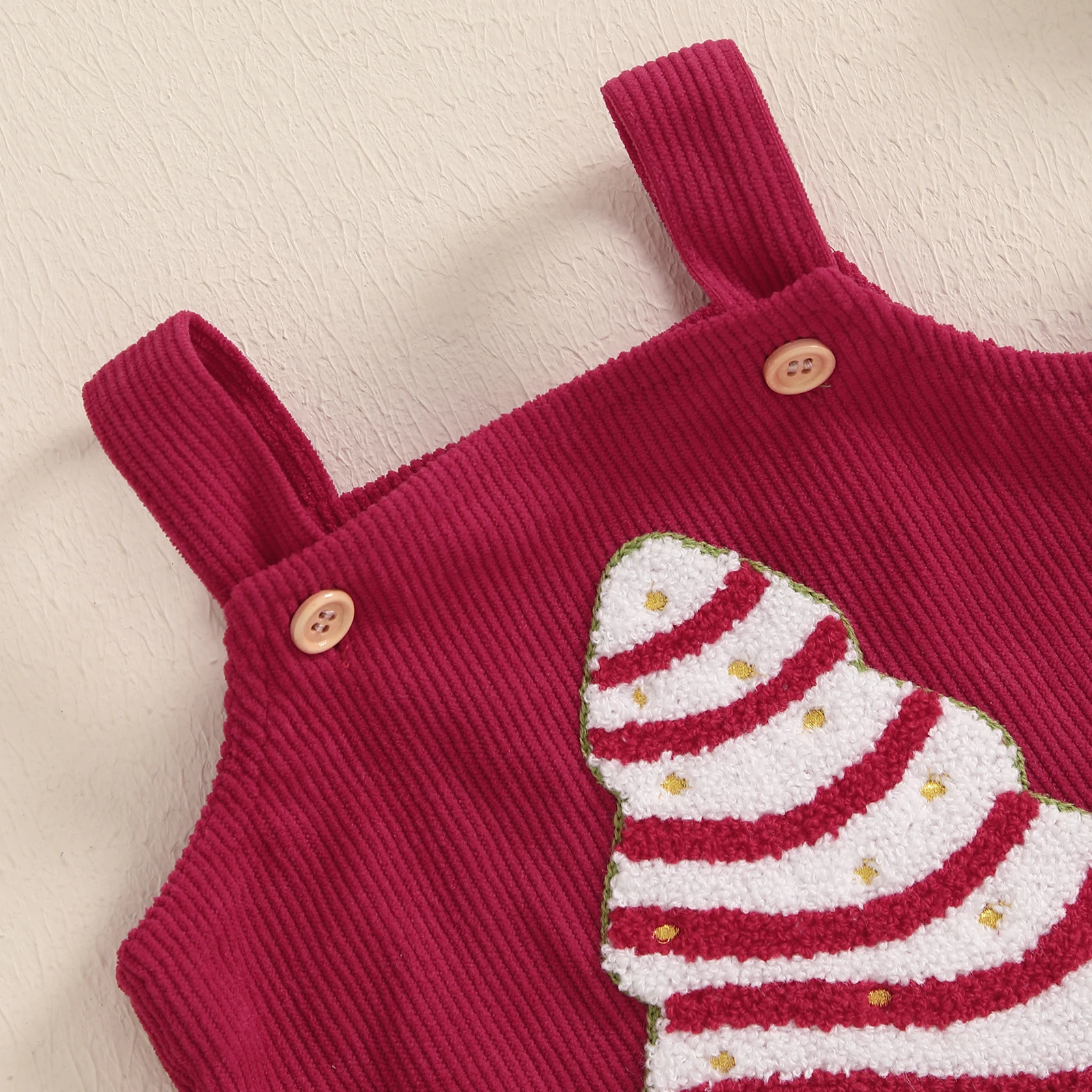 Baby Girl Corduroy Overall Casual Elk/Christmas Tree Embroidery Sleeveless Jumpsuit for Newborn Toddler Cute Clothe