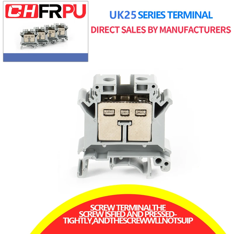 

Manufacturer direct sales guide rail pure copper voltage terminal UK25N wiring terminal block UK-25N 25MM ²