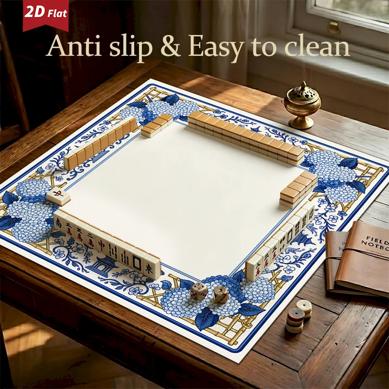 VIKAMA Blue And White Chinese Style Pagoda Flower Mahjong Table Mat Anti Slip Noise Reduction Absorbent Mat Home Decoration
