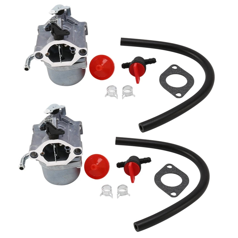 2X 590399 Carburetor Carb For Briggs & Stratton 796077 Lawn Mower Engine With Gasket Fuel Line Filter Valve