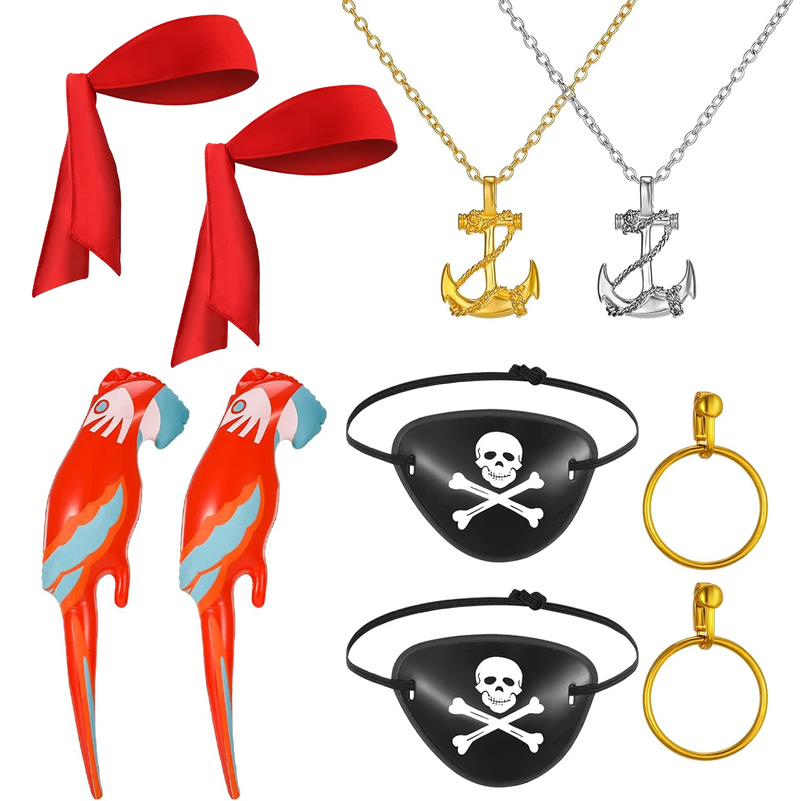 10 Pcs Pirate Costume Accessories Set for Role Playing, Halloween Parties, Pirate Theme Parties, and Stage Performances