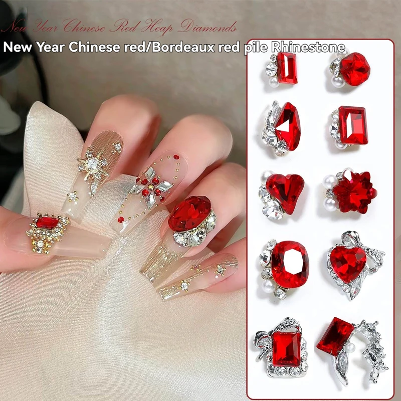 Metal  Rock Sugar Fat Square Crystal Nail Art Charms 3D Alloy Valentine's Day Festival Nail Rhinestone Love Decorations 10pcs