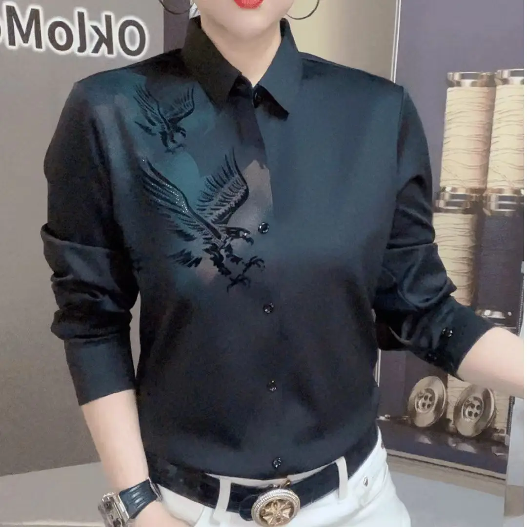 

Повседневная мужская обувь с принтом орла Business Slim Fit Long Sve Casual irt Autumn Faion Ele Personali irt