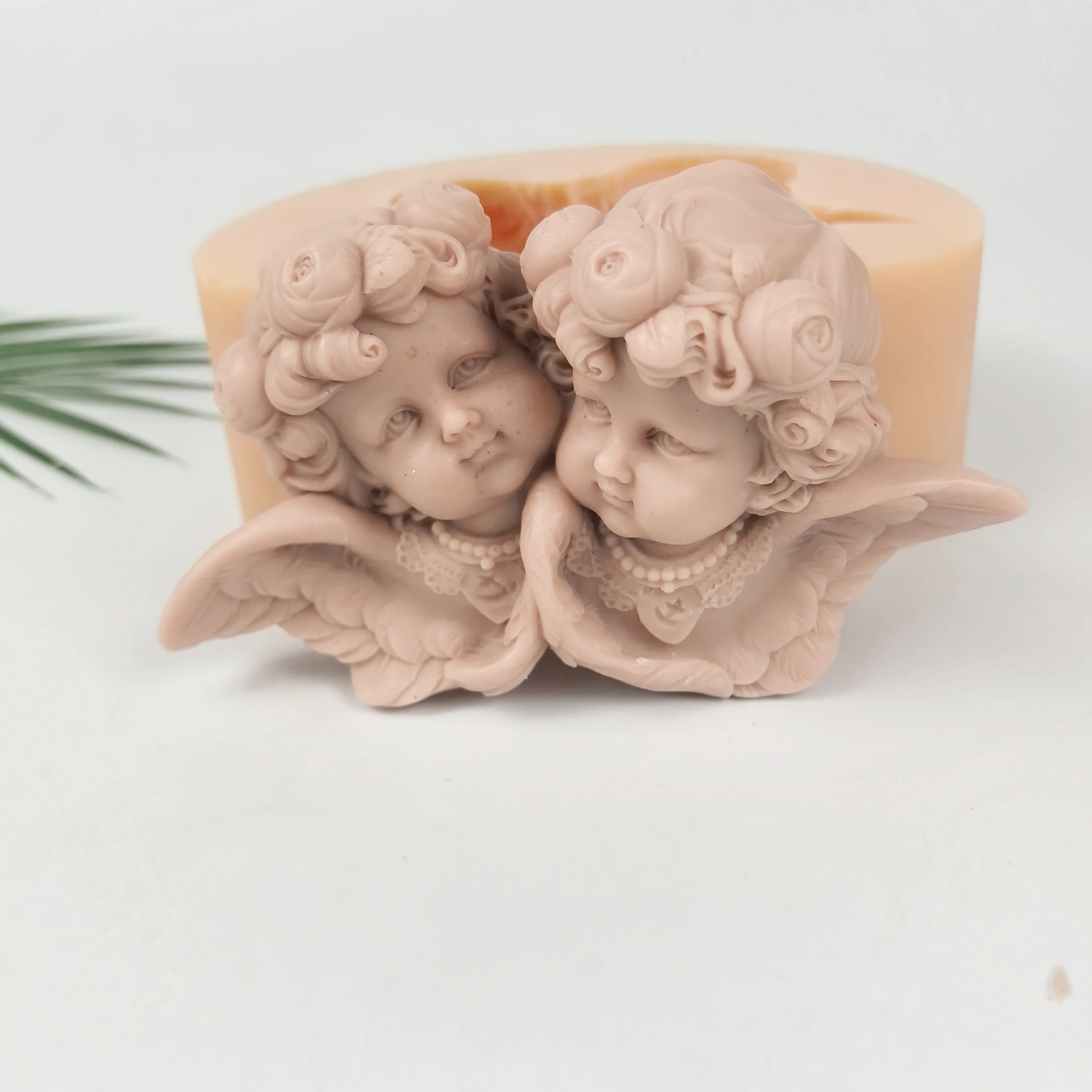 Twin Angels Heads Candle Mold European Style Angel Wings Moulds Soap Molds Silicone 3D Wedding Birthday Clay Resin Mould