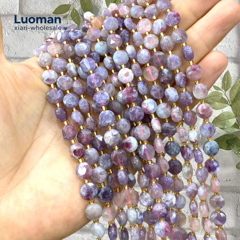 Wholesale 8mm Faceted Rondelle Natural Stone Pink Tourmaline Spacer Bead for Jewelry Making Diy Bracelets Charms Accessories