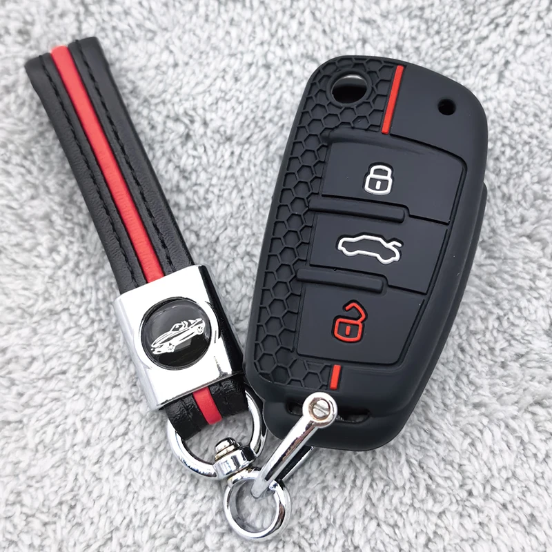 Silicone Car Folding Key Case Cover for Audi A1 A3 A4 A5 A6 A7 Q3 Q5 S6 B6 B7 B8 C6 8P 8V 8L TT RS Shell Fob Keychain Protector