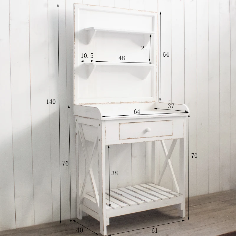 Rural retro old solid wood flower table, balcony rack, garden console