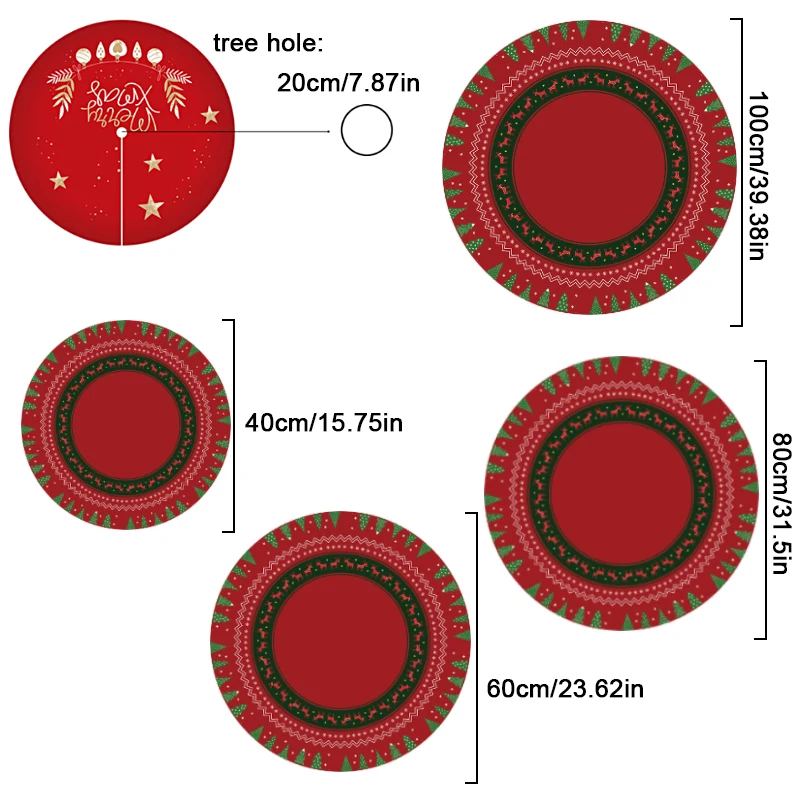 Tapis de sapin de Noël rond en velours cristal léa, imprimé de Noël, tapis de salon, fête, fournitures de décoration intérieure festives, 20 cm, 40 cm, 80 cm, 100cm