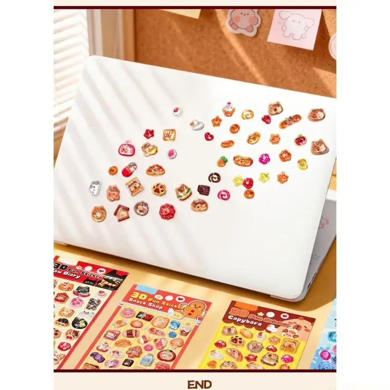 QX2E Embossed Decorative Sticker Adhesive PET Resin Sticker For Scrapbooking Notebook Phone Cover Kids Room Wall Decoration