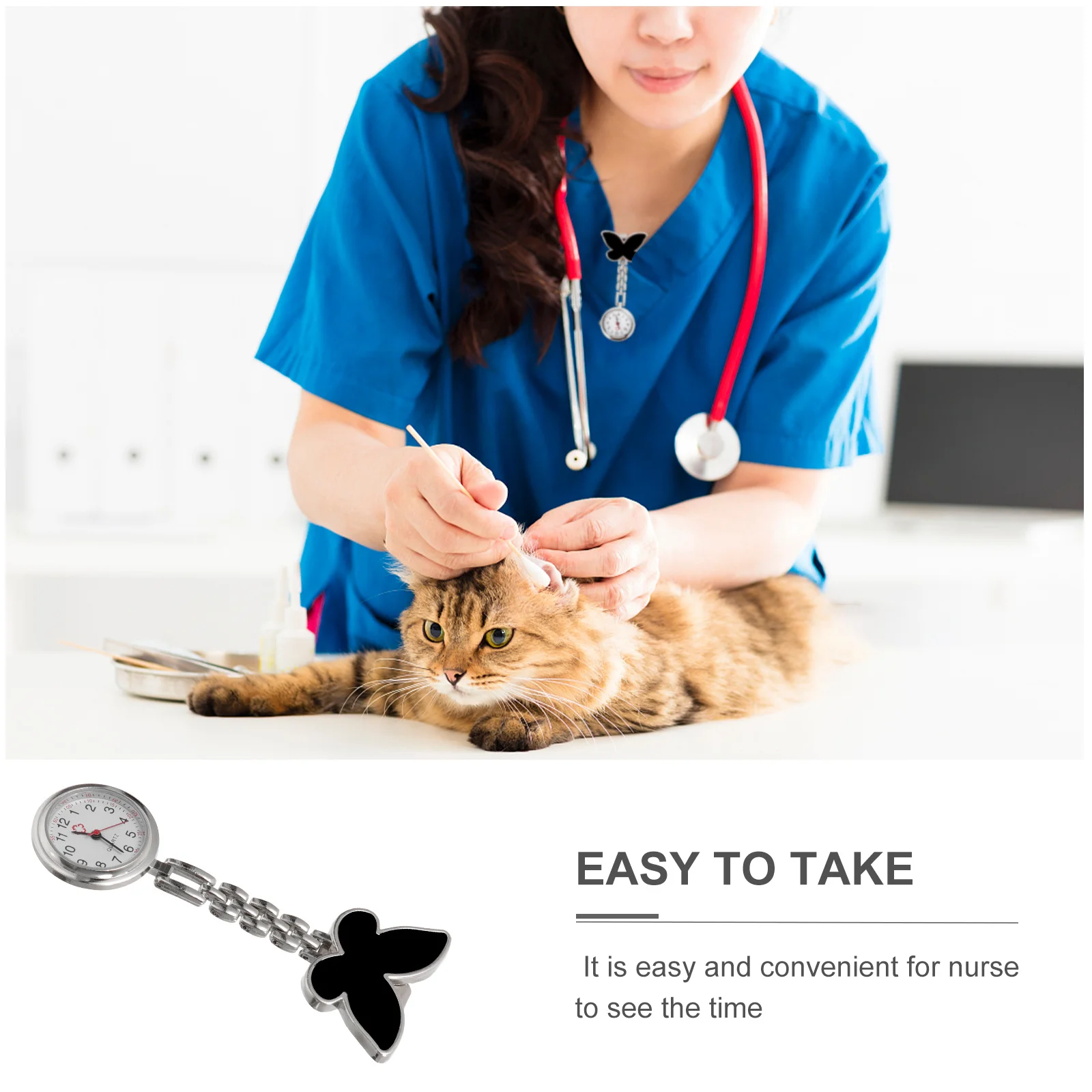 

Women Nurse Watch Butterfly Clip on Brooch Hanging Pocket Watch Durable Accurate Timing for Nurses Doctor Gift