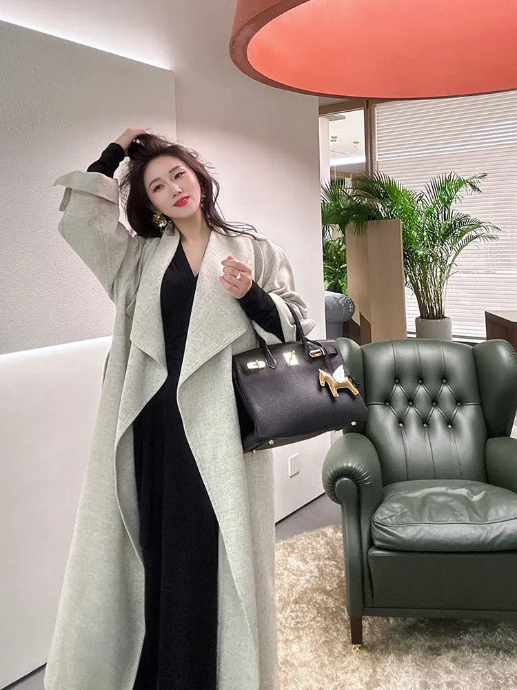 

Шерстяное пальто YANGXIAOJING в стиле Хепберн с длинными лацканами, женская верхняя одежда средней длины в корейском стиле для повседневной носки