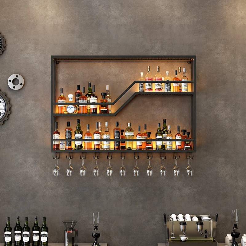 

#@Factory-made iron wine racks, wall-mounted wine racks, metal storage racks, wall-mounted shelves, illuminated iron shelves