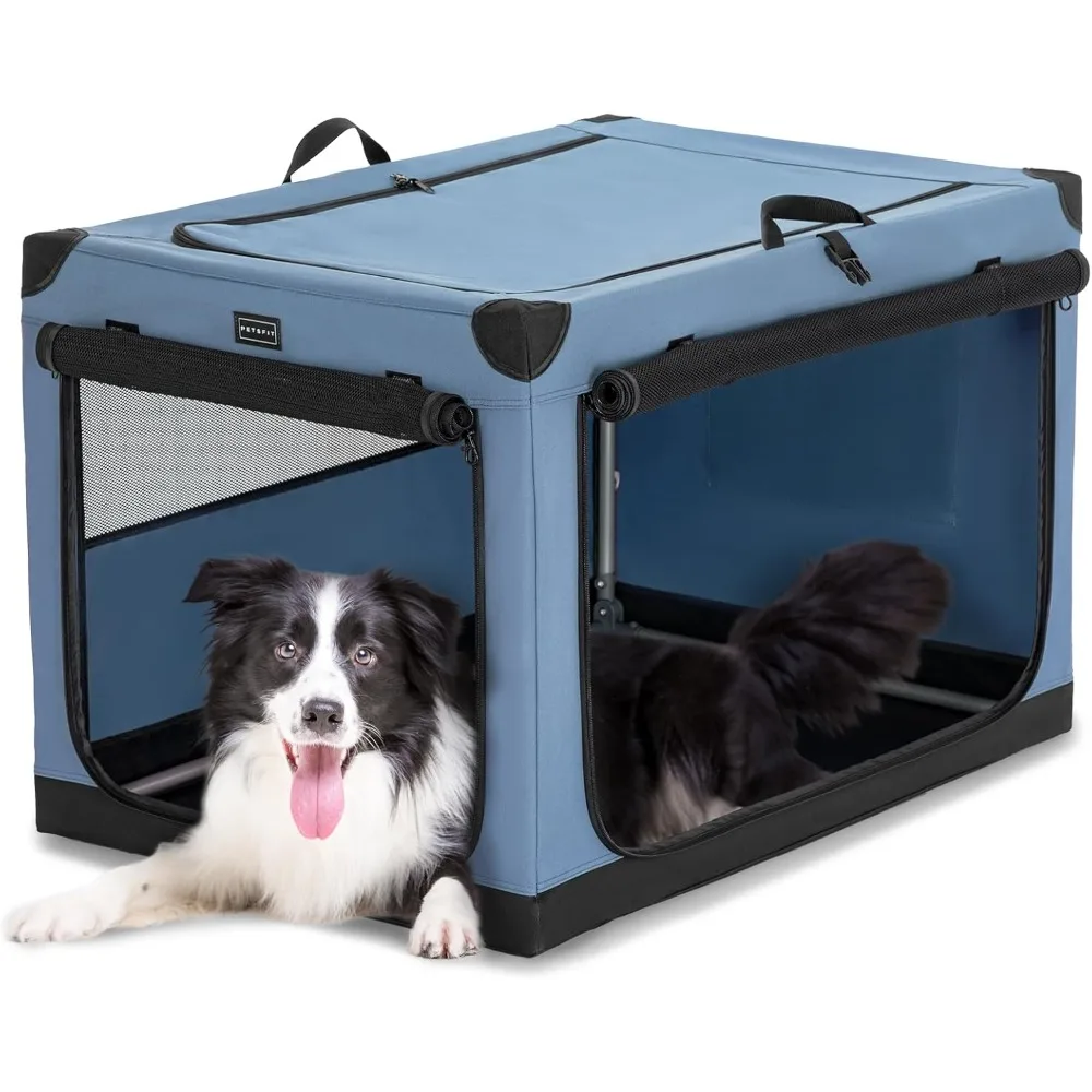 

PETSFIT Portable Dog Crate, with Patented Adjustable Fabric Cover, Chewproof & Lockable Mesh Doors, Waterproof Base Collapsible