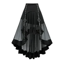 Falda gótica con ojales a rayas de malla transparente con volantes, falda alta y baja, disfraces Punk negros, falda asimétrica para mujer