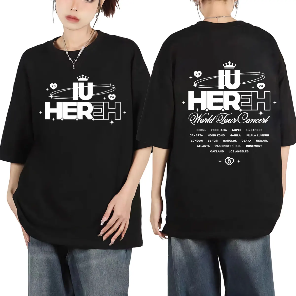 

Singer IU HER World Tour 2024 Print T-shirt Men Women Harajuku Kpop Oversized T Shirt Summer Fashion Casual Pure Cotton T-shirts