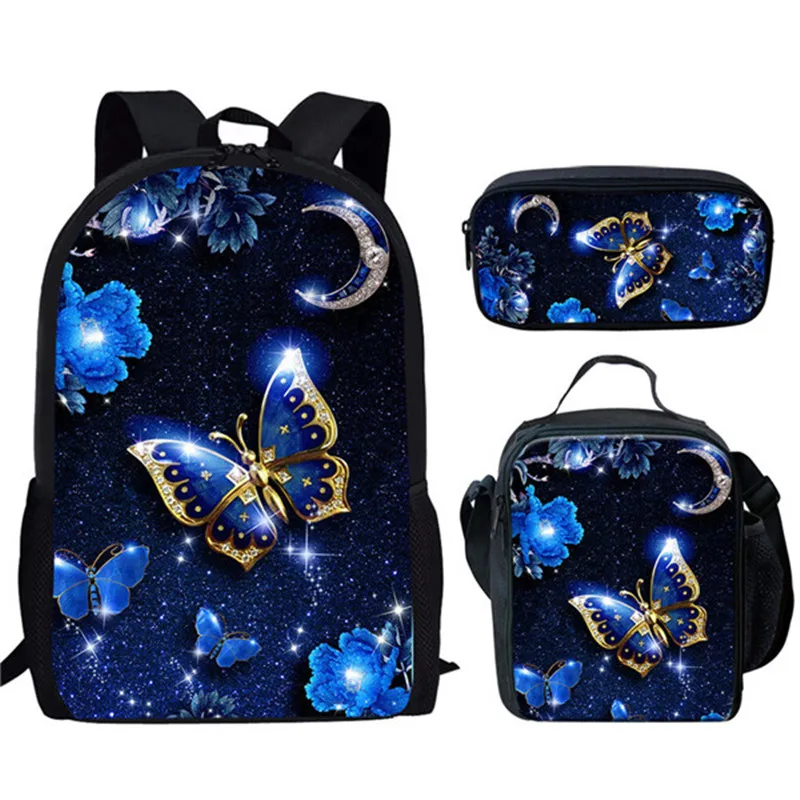 

Harajuku Beautyful Butterfly Animal 3pcs/Set Backpack 3D Print School Student Bookbag Anime Laptop Daypack Lunch Bag Pencil Case