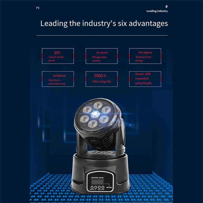 

ABLK Mini LED Moving Head Wash 7X10w LED Light 4 In 1 RGBW With Rotary Voice Control For DJ Music Party Dance Club
