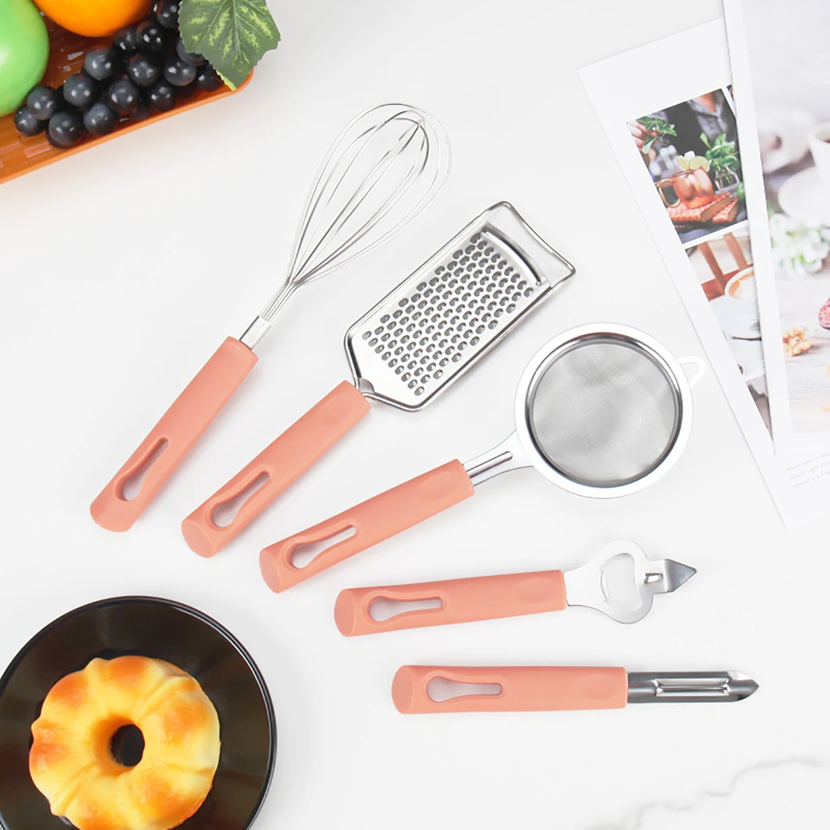 5pcs Stainless Steel Vegetable Fruit Tools Set Peeling Knife Melon Planer Egg Beater Filter Screen Wire Scraper Kitchen Gadget