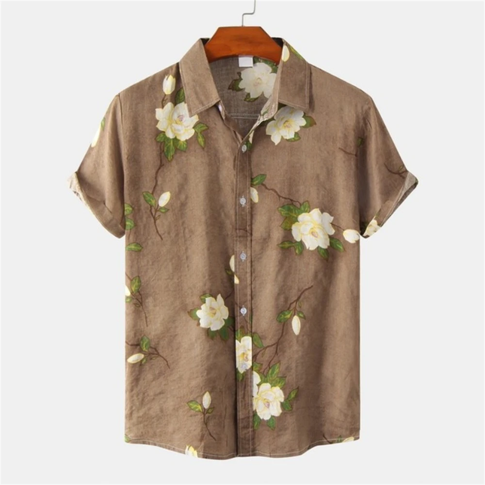 Vintage Floral 3D Print Short Sleeve Shirt Men's Loose Hawaii Shirts Style Shirt Casual Button Fashion Short Sleeves Shirts