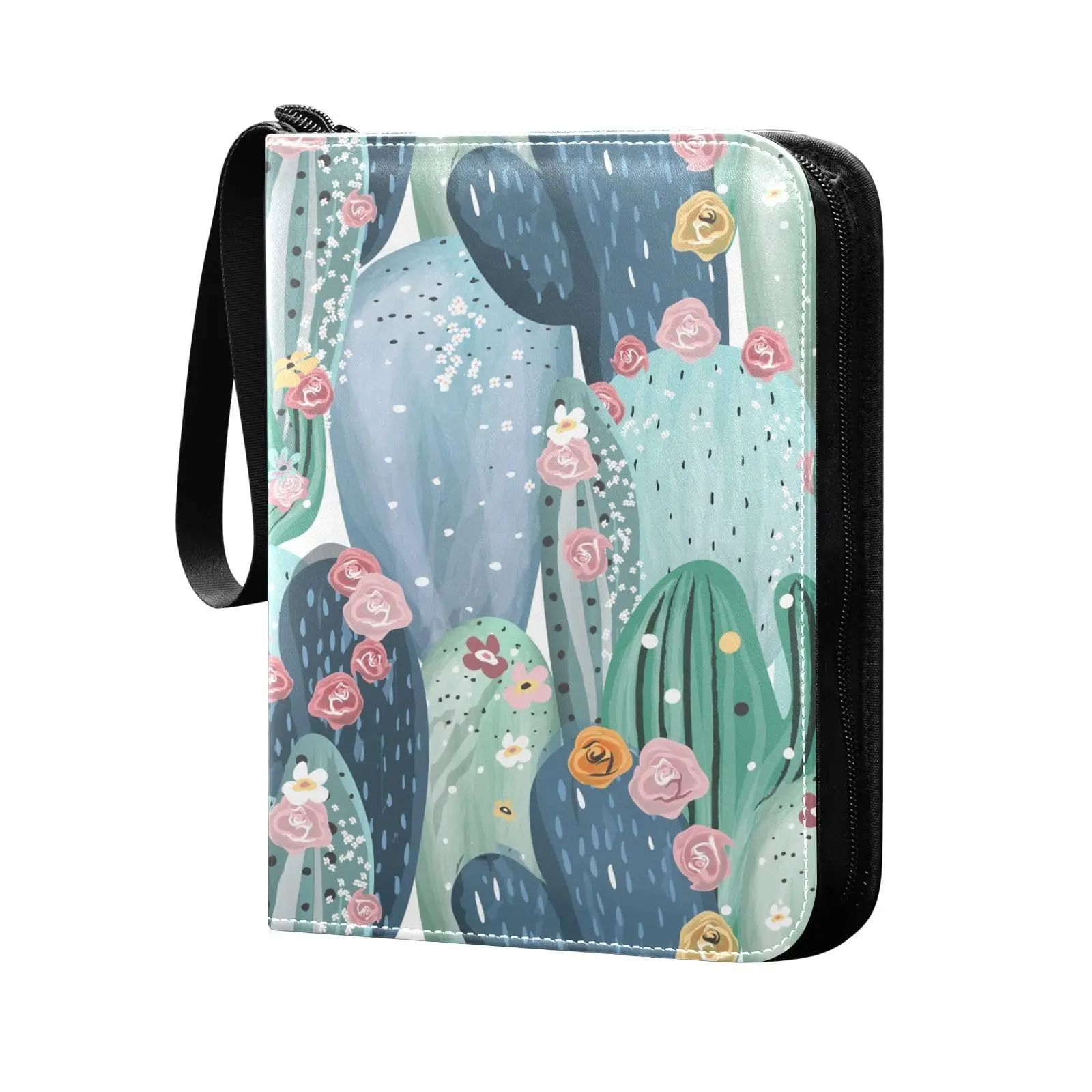 

Flowers Cactus Card Binder 4 Pocket Card Binder, 400 Double Sided Pocket Album Sport Game Cards, Unique Card Collection Storage