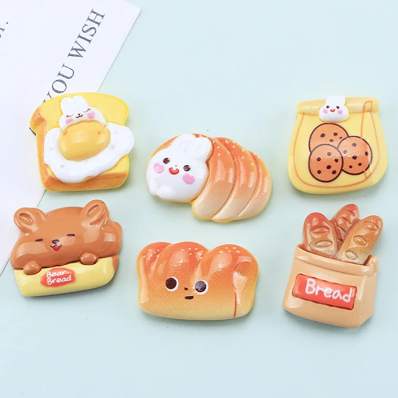 10Pcs Cartoon Bread Food Play Resin DIY Shoes Hat Icebox Barrette Mobile Phone Case Scrapbook Cream Glue Flat Back Resin