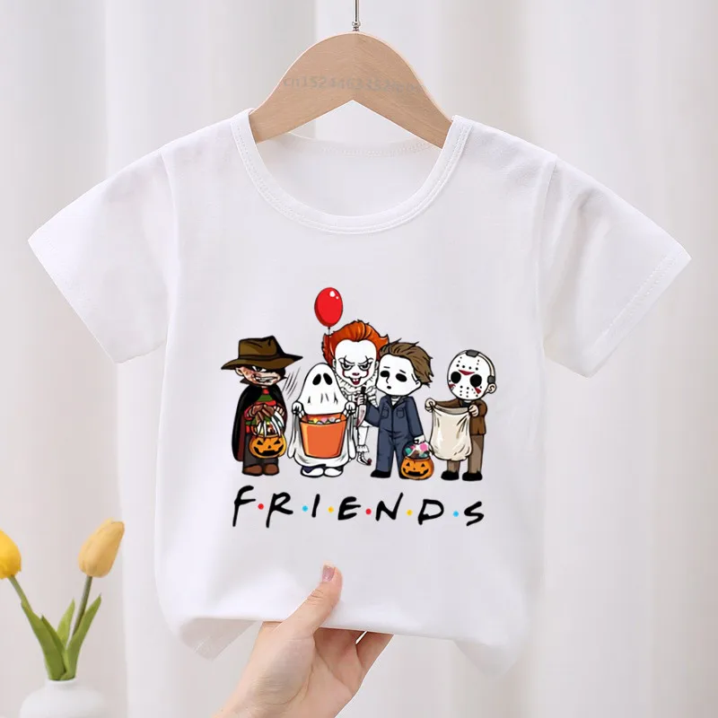 

Horror Friends Halloween Chucky Jason Graphic Kids T shirt Cartoon Boys T-Shirts Baby Girls Clothes Funny Summer Children Tops
