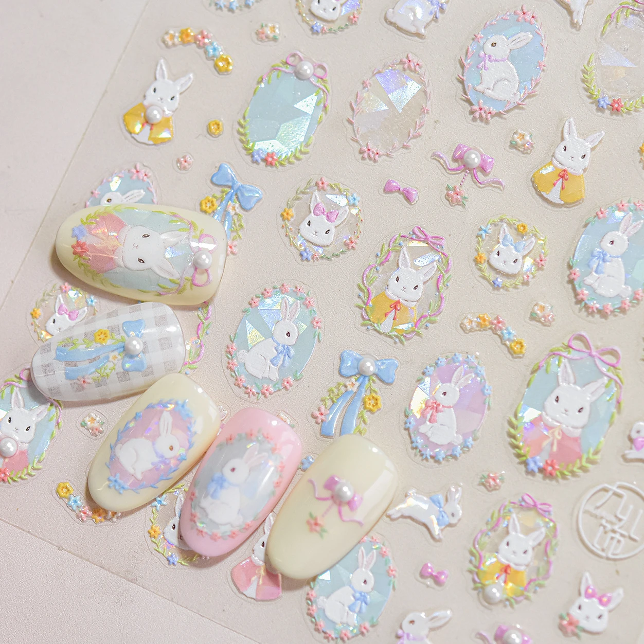 

Dreamy Cute Rabbit Flower Bowknot Sheep Bear Ribbon Star Bunny Dog Heart Cake Cat Poker Easter Egg Chick Nail Art Stickers Decal