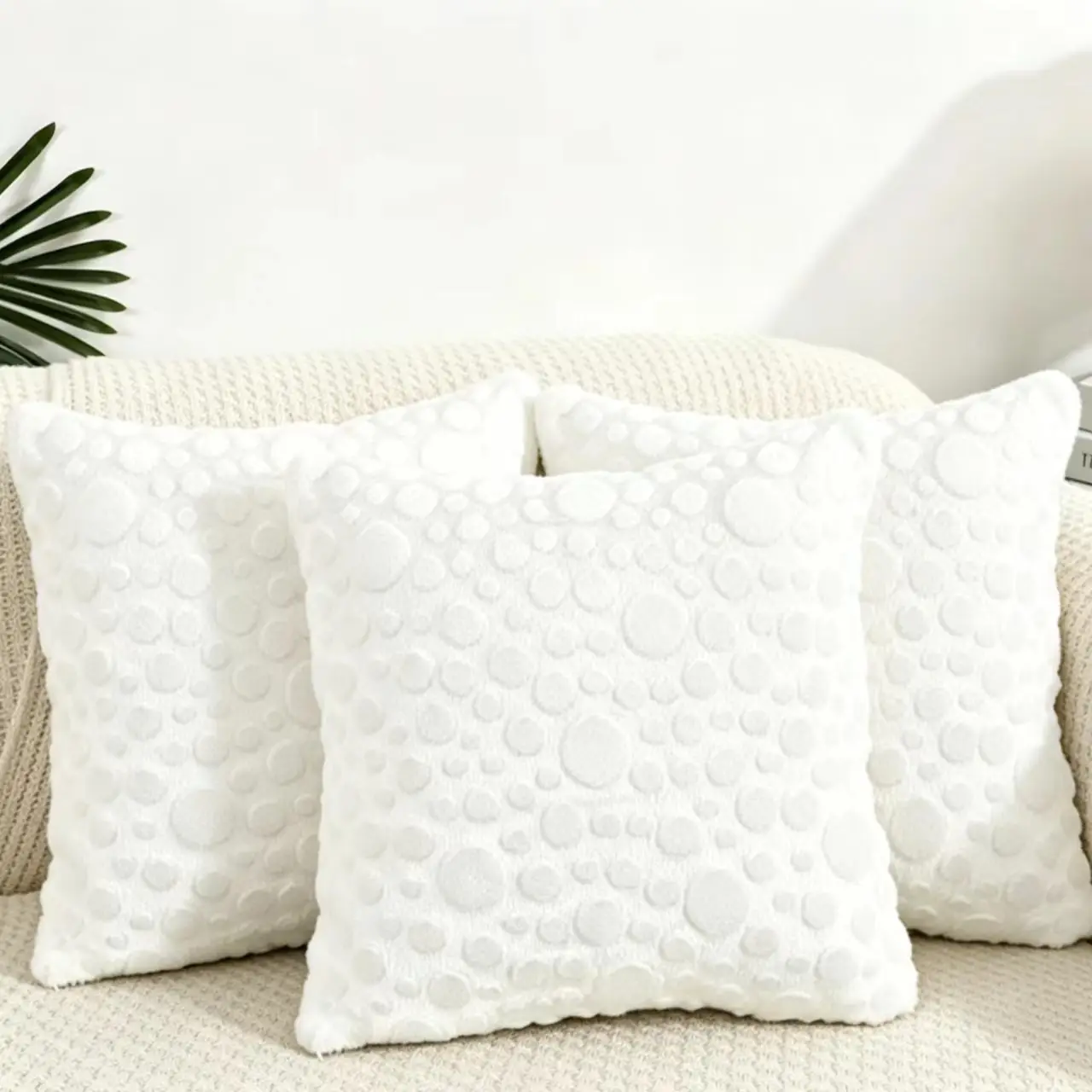 3Pcs 3D Bubbly Fuzzy Plush Pillow Covers Square Decorative Cushion Covers for Couch Living Room No Pillow Inserts