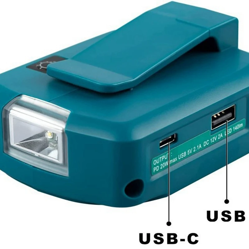 Dual-Function LED Work Lamp & USB Charger For Mobile Devices, Compatible For Makita 14.4V 18V BL1430 Battery