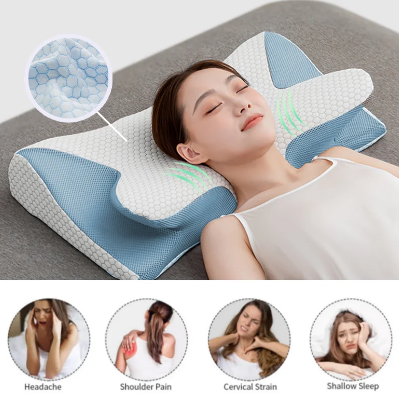 

Slow Rebound Memory Foam Cervical Pillow Orthopedic Ergonomic Neck Pain Pillow Side Back Stomach Sleeper Remedial Pillows