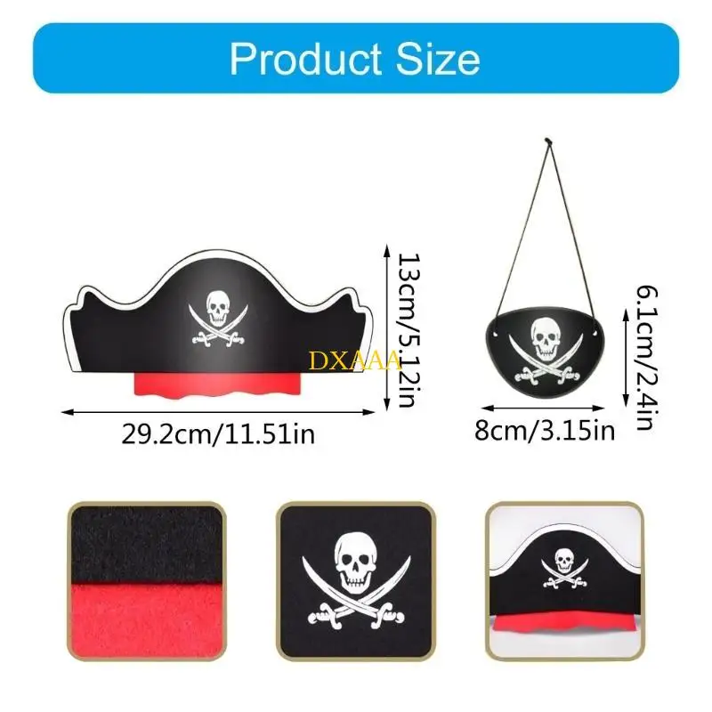 Dxaa 12pcs Kid Halloween Skull Print Pirate Hat and Eyemasker voor cosplay, carnavals